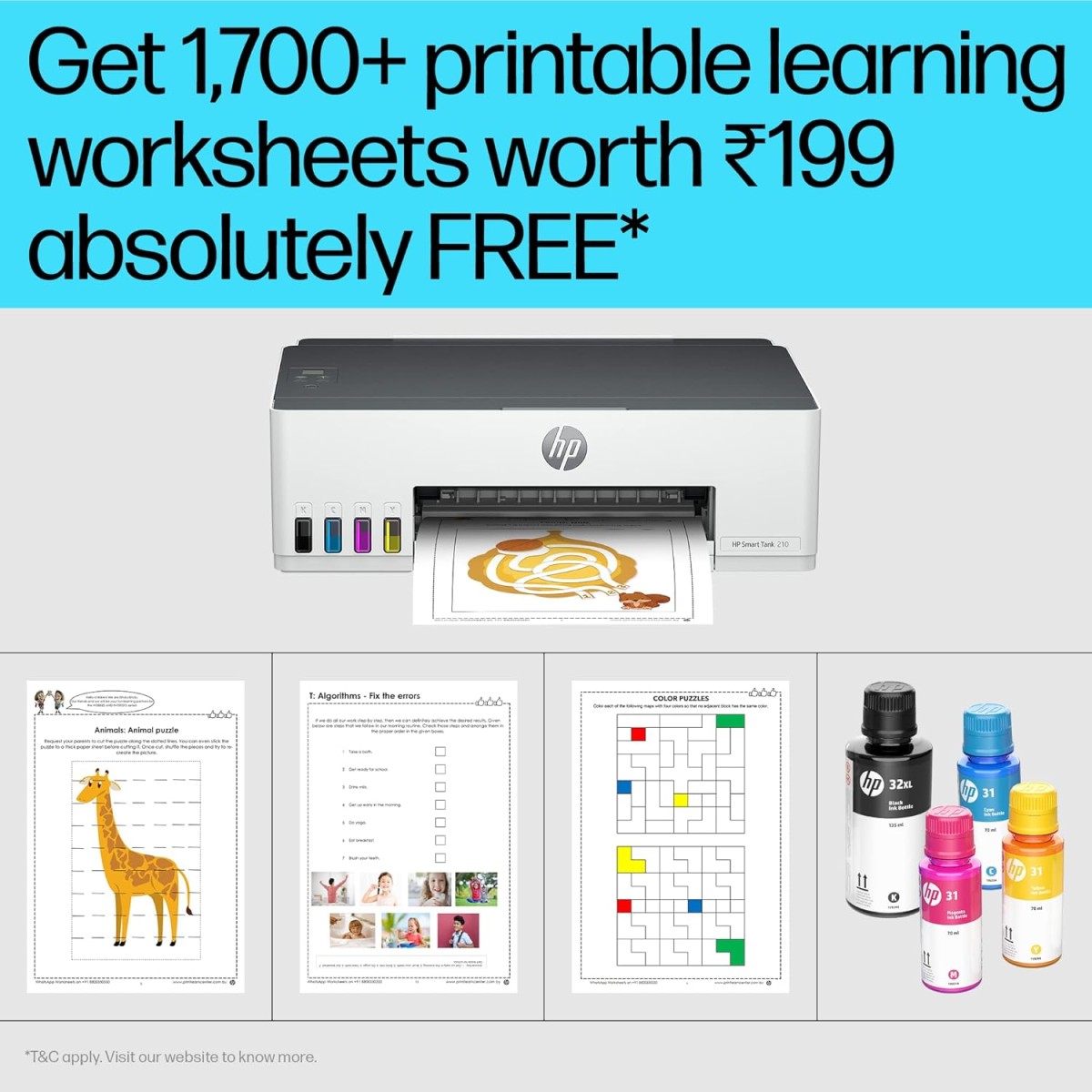 HP Smart Tank 210 Single Function WiFi Colour Printer (Upto 8K Black and 6000 Colour Pages