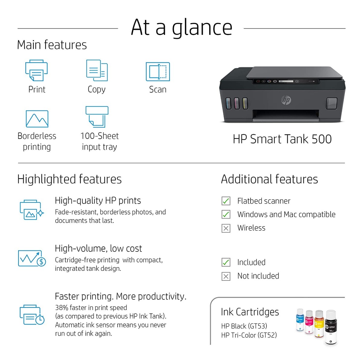 HP Smart Tank 500 Multi-function Color Inkjet Printer Black refurbished
