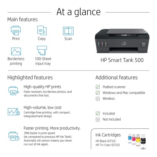 HP Smart Tank 500 Multi-function Color Inkjet Printer Black Refurbished