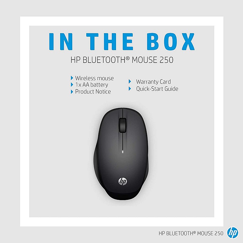 HP Wireless Bluetooth Mouse 250 for PCs and Laptops, Adjustable DPI High Resolution Optical Sensor Black (6CR73AA)