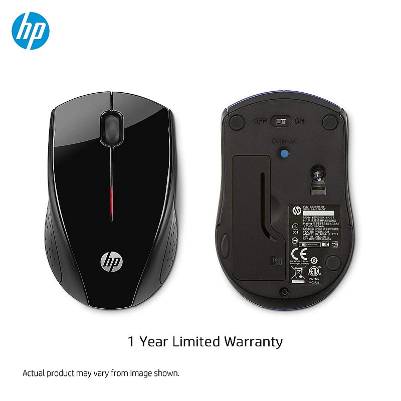 HP X3000 Wireless Optical Mouse 1600DPI 2.4GHz Connectivity with 3 Buttons Clickable Scroll Wheel and Plug N Play Feature (Black)