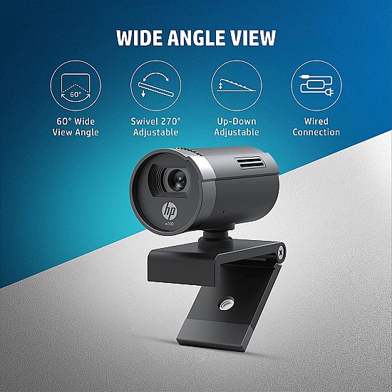 HP w100 480p/30 Fps Webcam, Built-in Mic, Plug and Play, Wide-Angle View for Video Calling, Skype, Zoom, Microsoft Teams, Black