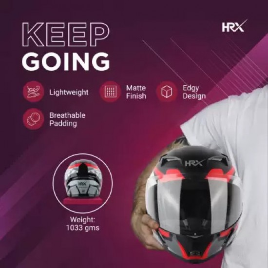 HRX XTRM+Full Face Clear Visor+Smoke Visor Air ventilated ISI Marked Decal Motorbike Helmet MAT BLACK RED