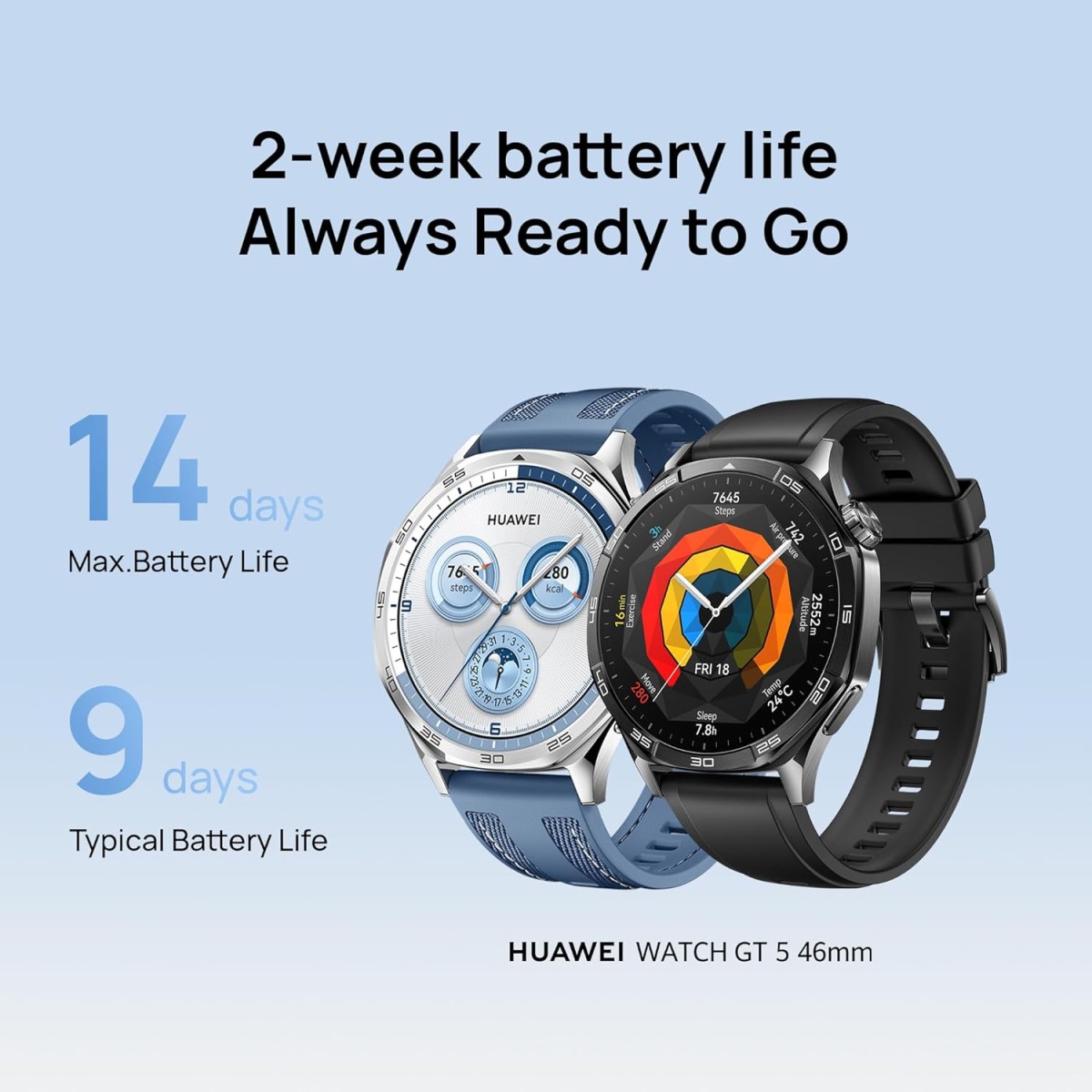 HUAWEI Watch GT 5 46mm Smartwatch, Up to 14 Days Battery Life, iOS & Android Compatible,Built in Maps, Pro-Level Sports