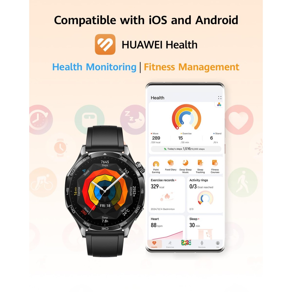 HUAWEI Watch GT 5 46mm Smartwatch, Up to 14 Days Battery Life, iOS & Android Compatible,Built in Maps, Pro-Level Sports