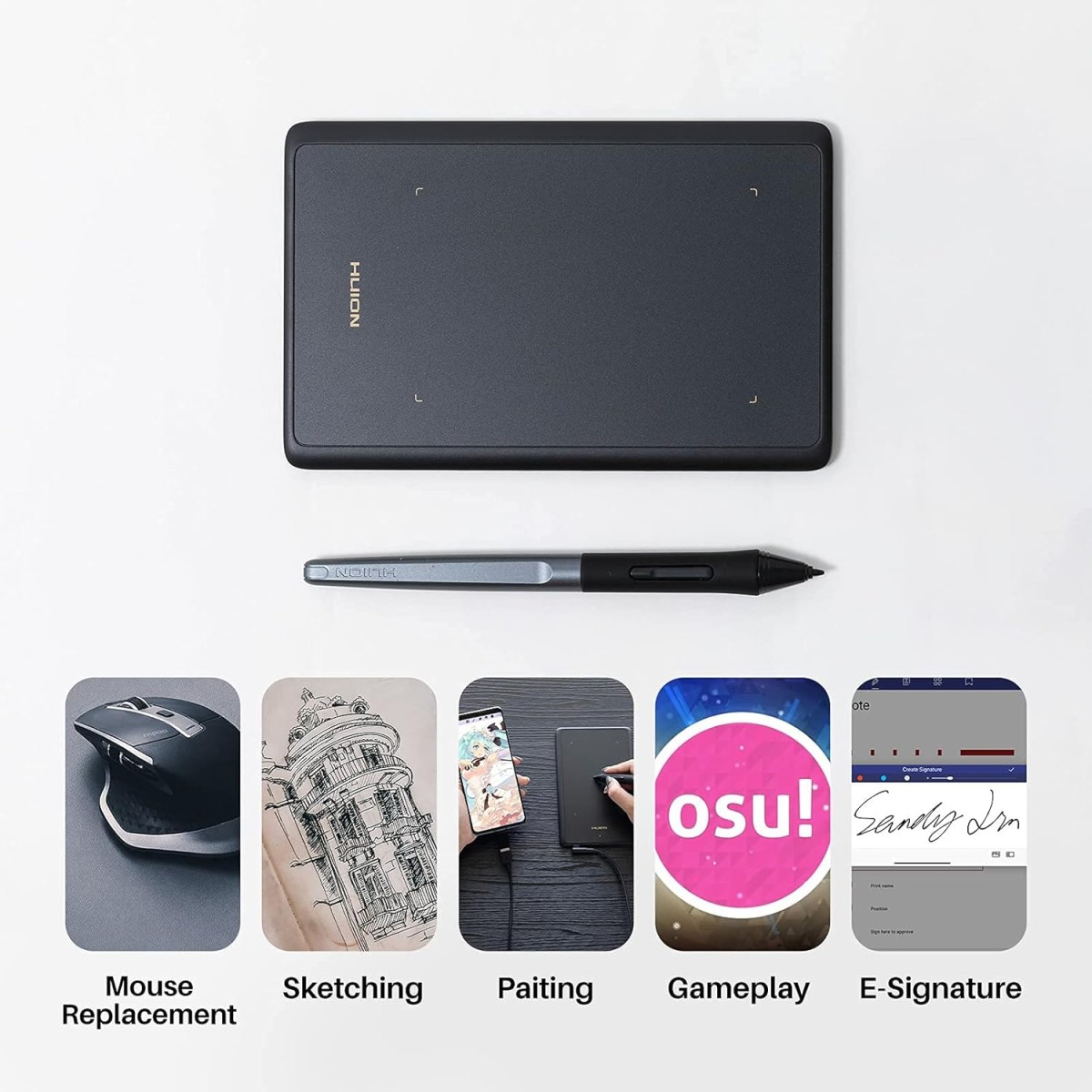 HUION H420X OSU Tablet Graphic Drawing with 8192 Levels Pressure Battery-Free Stylus, 4.17x2.6 inch/10.59 x6.60 cm Tablet