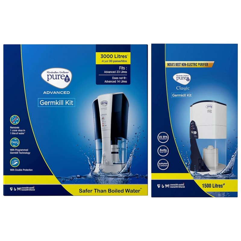 HUL Pureit Germkill kit for Classic 23 L water purifier - 1500 L Capacity, Activated Carbon, Multicolour HUL Pureit Germkill kit for Classic 23 L water purifier - 1500 L Capacity, Activated Carbon, Multicolour