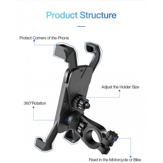 HUMBLE Universal 360 Degree Adjustable Mobile Phone Holder for Bicycle | Bike | Motorcycle | Ideal for Maps | Navigation | Charging - Black