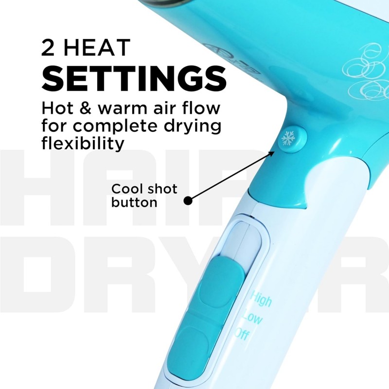 Havells 1200 Watts Foldable Hair Dryer; 3 Heat Settings With Cool Shot (Hot/Cool/ Warm), Heat Balance Technology|Cool Turquoise|Your Perfect Blow Dry Companion For Effortless Hair Styling|Hd3151