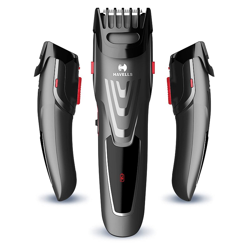 Havells BT5302 Rechargeable Beard & Moustache Trimmer with 20 Length Settings, Titanium Blade for Smooth Trim (Grey & Red)