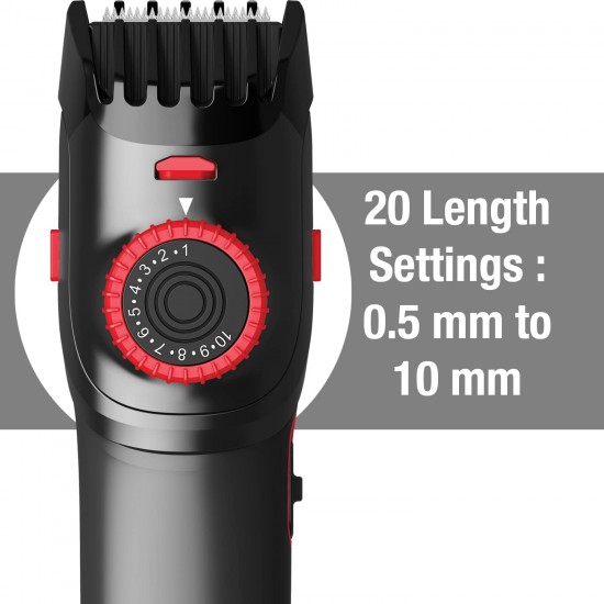 Havells BT5302 Rechargeable Beard & Moustache Trimmer with 20 Length Settings, Titanium Blade for Smooth Trim (Grey & Red)