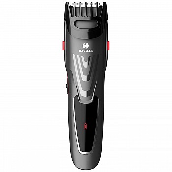 Havells BT5302 Rechargeable Beard & Moustache Trimmer with 20 Length Settings, Titanium Blade for Smooth Trim (Grey & Red)