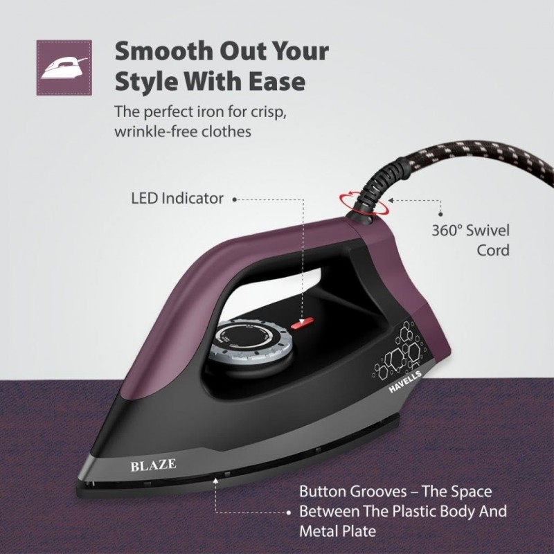 Havells Blaze Dry Iron 2 KG Heavy Weight Dry Iron| 1250W| American Heritage Non-stick Coated Sole Plate For Smooth Gliding & Long Life| Aerodynamic Design| 2 Year Manufacturer Warranty (Black) Havells Blaze Dry Iron 2 KG Heavy Weight Dry Iron| 1250W| American Heritage Non-stick Coated Sole Plate For Smooth Gliding & Long Life| Aerodynamic Design| 2 Year Manufacturer Warranty (Black)