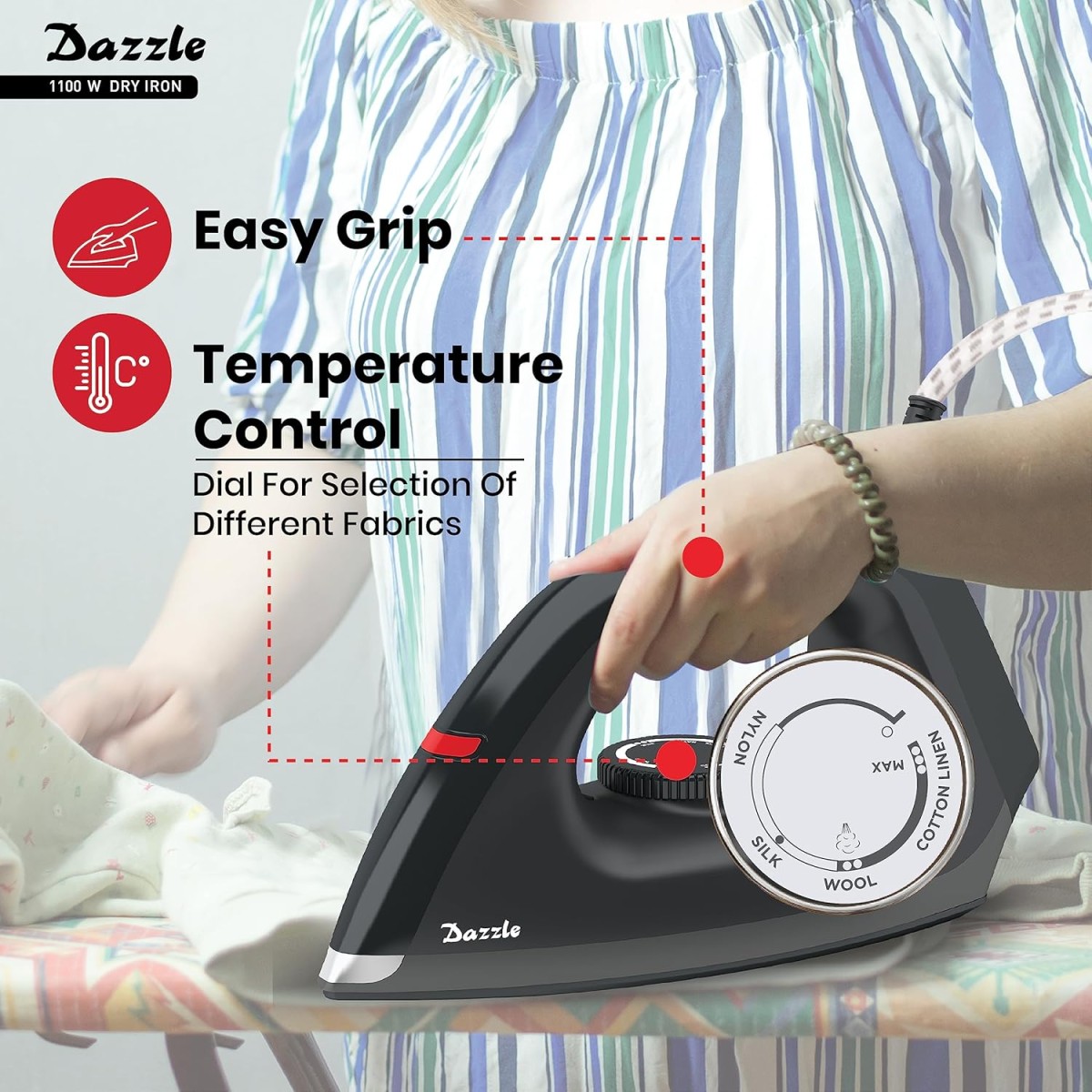 Havells Dry Iron Dazzle 1100 Watts, Iron Press, Greblon Non Sick Soleplate with German Technology| Shock Proof Body| Aerodynamic Design, 360° Swivel Cord|2 Years Door Step Warranty by Havells (Black)