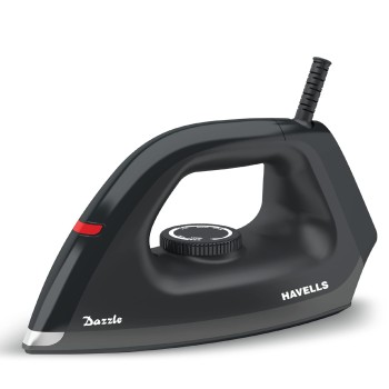 Havells Dry Iron Dazzle 1100 Watts, Iron Press, Greblon Non Sick Soleplate with German Technology| Shock Proof Body| Aerodynamic Design, 360° Swivel Cord|2 Years Door Step Warranty by Havells (Black)