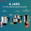 Havells ESO 750 Watt Mixer Grinder | 4 Jars (3 Stainless Steel + 1 Juicer Jar) | Heavy-Duty ABS Body | Powerful Motor | Wider Mouth Blades | Handles on All Jars | 2-Year Product Warranty (Teal)