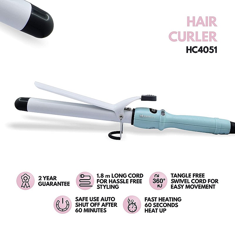 Havells HC4051 Hair Curler (Turquoise)