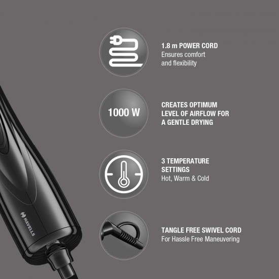 Havells HC4085-1000 Watts Air Care Styler, Pre-Styling Half Brush and Drying Nozzle, Styling Curlers, Smoothening Roller Brush, Suitable