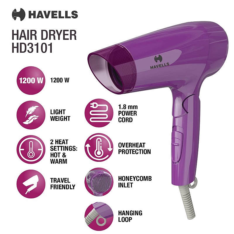 Havells hd3101 hair dryer 1200w purple