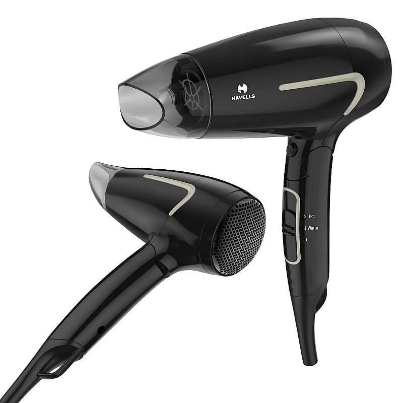 Havells HD3181 1600 Watts Unisex Foldable Hair Dryer; 3 Heat (Hot/Warm/Cold) Settings including Cool Shot Button; Heat Balance Technology (Black)