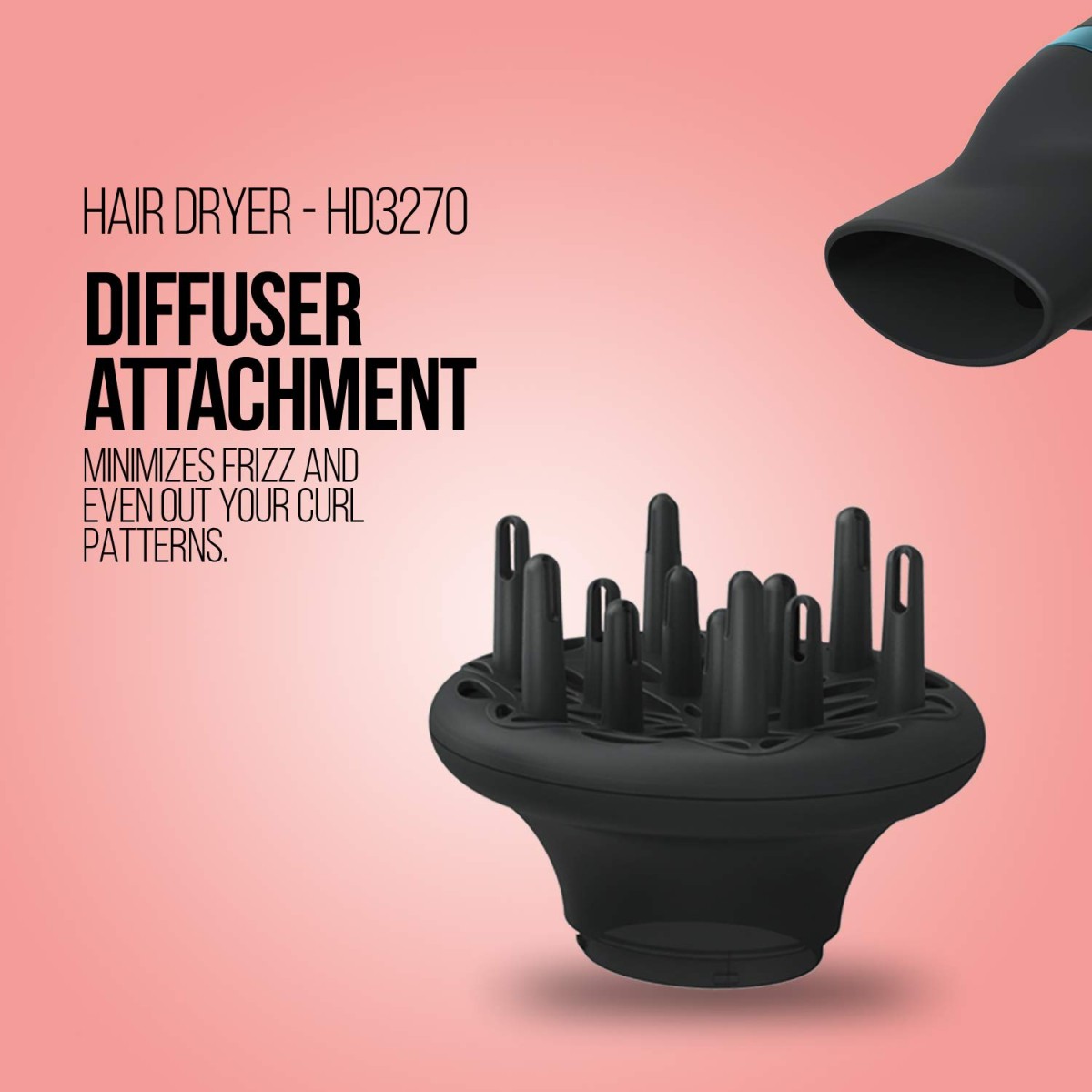 Havells HD3270 2-in-1 1700 Watts Hair Dryer with Diffuser and Thin Concentrator - Black Havells HD3270 2-in-1 1700 Watts Hair Dryer with Diffuser and Thin Concentrator - Black