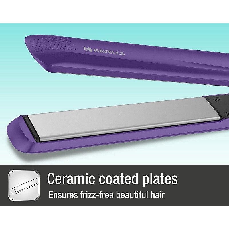 Havells HS4101 Ceramic Plates Fast Heat up Hair Straightener, Straightens & Curls, Suitable for all Hair Types (Purple)