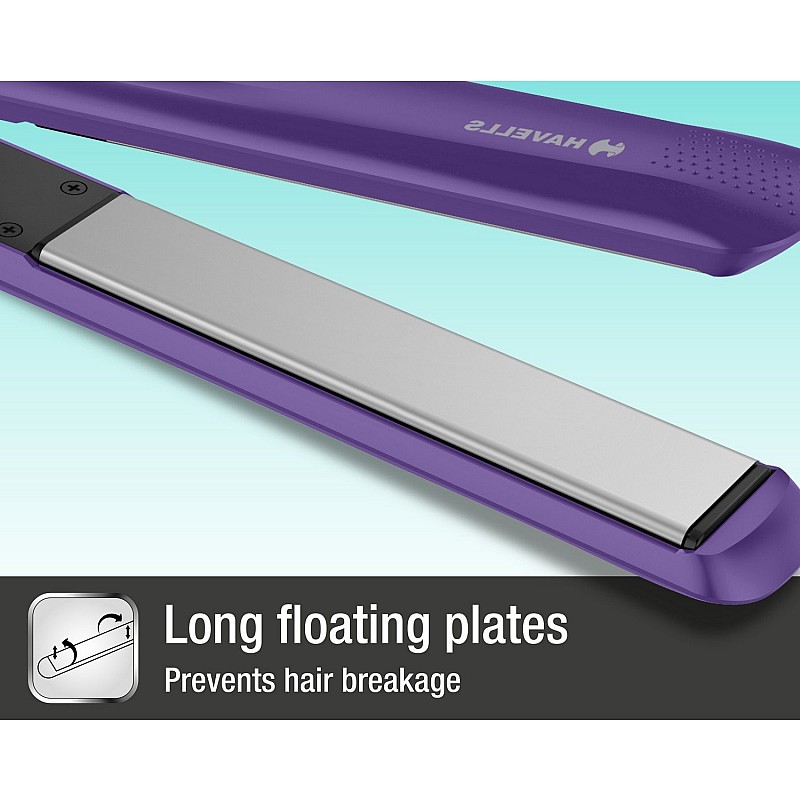 Havells HS4101 Ceramic Plates Fast Heat up Hair Straightener, Straightens & Curls, Suitable for all Hair Types (Purple)