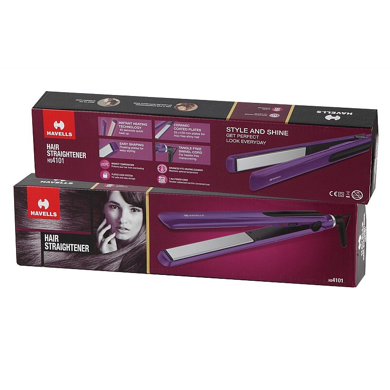 Havells HS4101 Ceramic Plates Fast Heat up Hair Straightener, Straightens & Curls, Suitable for all Hair Types (Purple)