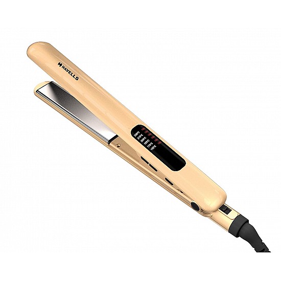 Havells HS4152 Titanium plates professional Hair Straightener; Adjustable temperature with instant heating; For all hair types (Gold)