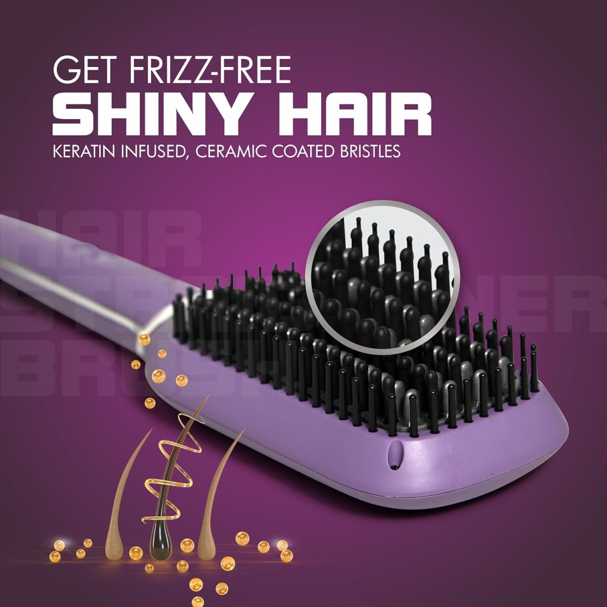 Havells Keratin Infused Hair Straightener Brush With Temperature Control For All Hair Types | 50 Watts | 2 Years Guarantee | Stunning Purple | Hs4201
