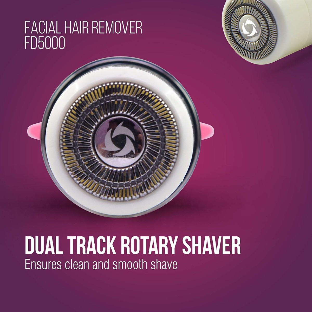 Havells Lady Facial Hair Remover | Rotary Blades for Clean and Smooth Touch for Upper Lips, Chin & Cheeks | Wet & Dry Use | Battery Powered | Mirror Included | Hot Pink | FD5000
