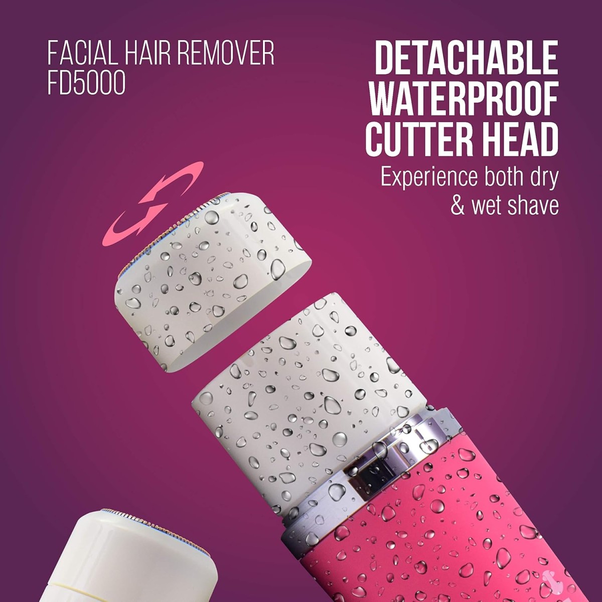 Havells Lady Facial Hair Remover | Rotary Blades for Clean and Smooth Touch for Upper Lips, Chin & Cheeks | Wet & Dry Use | Battery Powered | Mirror Included | Hot Pink | FD5000