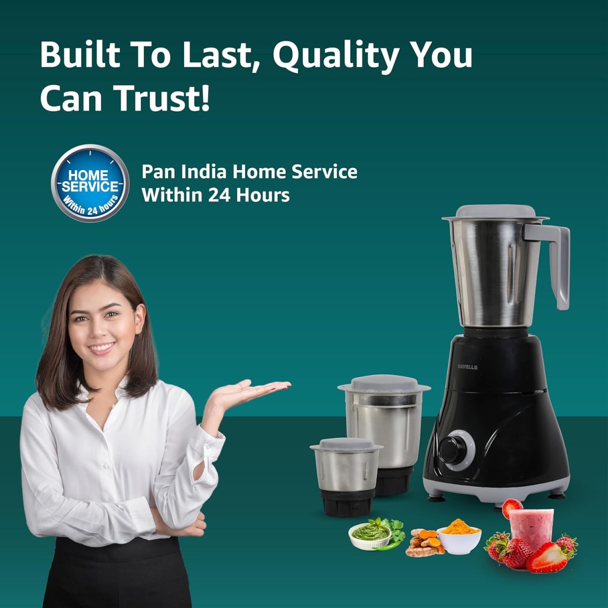 Havells Pulse 500 Watt Mixer Grinder|3 Stainless Steel Leak-Resistant Jars (400ml, 800ml, 1.2L)|3 Speed Control|Heavy-Duty ABS Body|Durable SS Blades|Air Vent Technology |1 Year Product Warranty|Black