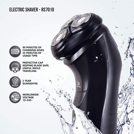 Havells RS7010 - 3 Head Rotary Shaver with Built in pop-up Trimmer for Wet & Dry Shave (Black)