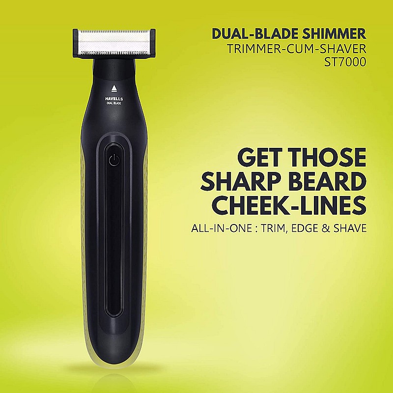 Havells ST7000 Rechargeable Dual-Blade Shimmer (Shaver cum Trimmer) with 3 Trimming Combs (Black & Yellow)