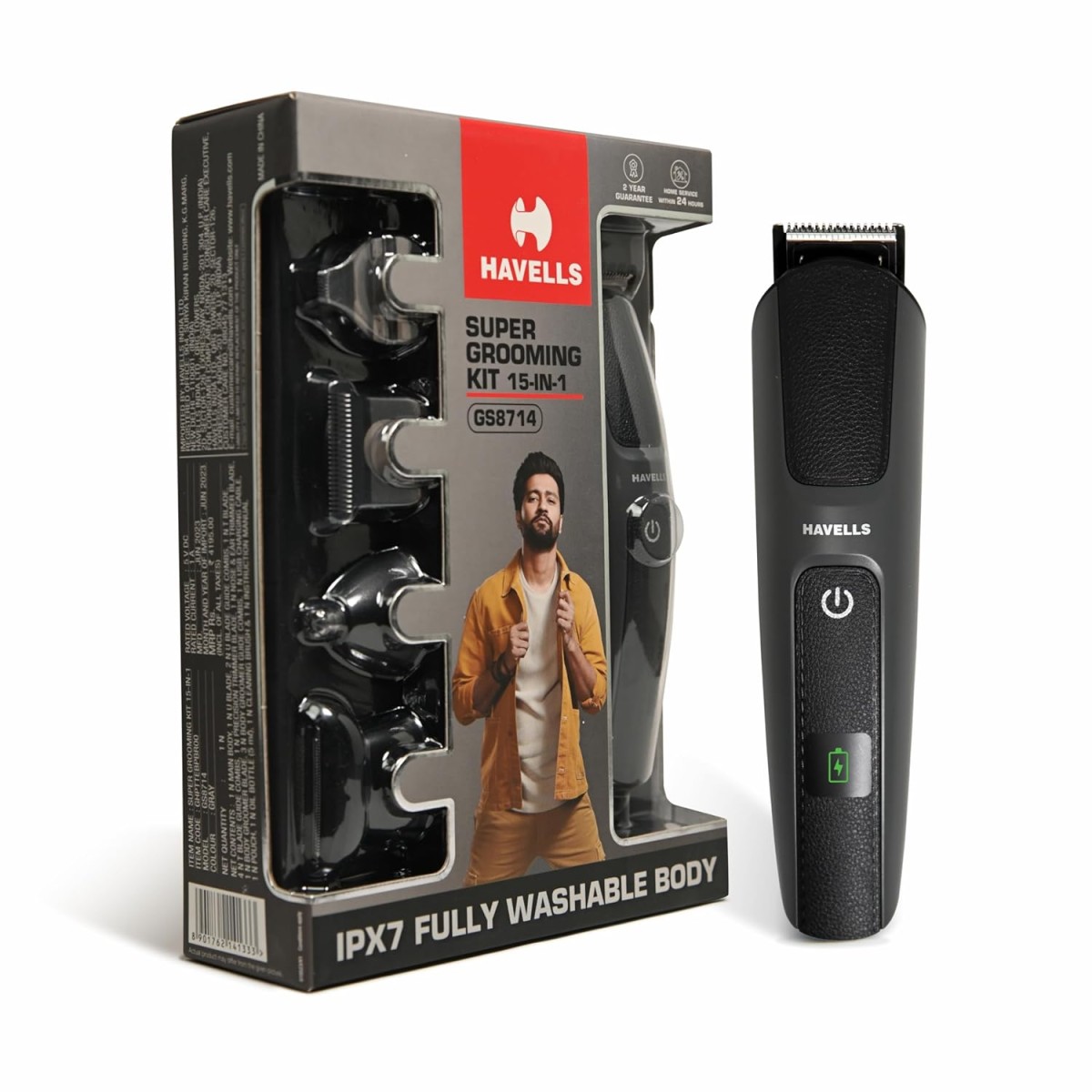 Havells Super Grooming Kit Gs8714,15 In 1,Ipx7 Fully Washable,Full Body Hair Trimmer Groomer For Men,120 Min Of Run Time With Fast Charge,Corded Electric