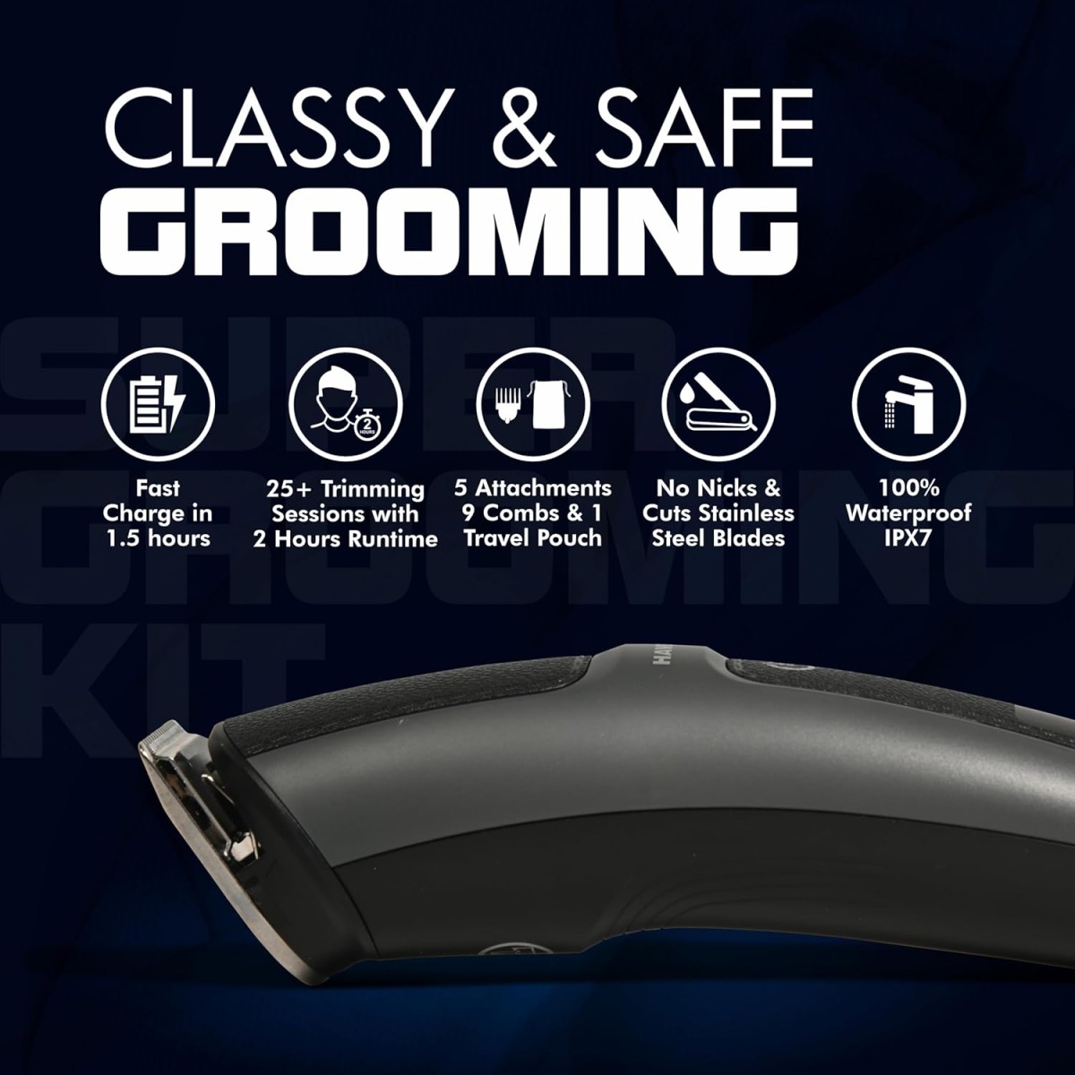 Havells Super Grooming Kit Gs8714,15 In 1,Ipx7 Fully Washable,Full Body Hair Trimmer Groomer For Men,120 Min Of Run Time With Fast Charge,Corded Electric