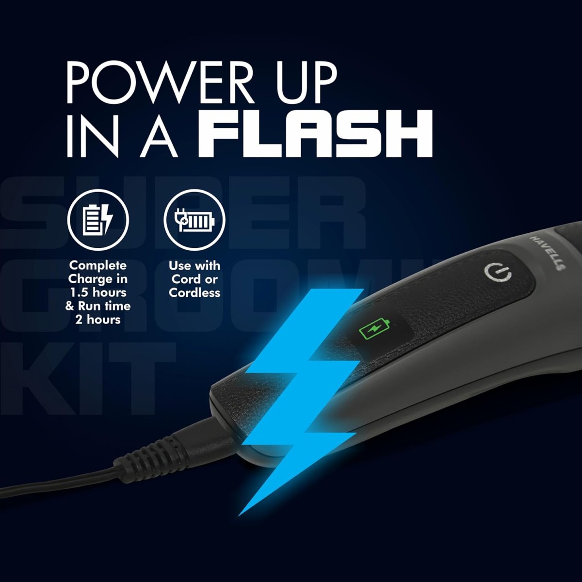 Havells Super Grooming Kit Gs8714,15 In 1,Ipx7 Fully Washable,Full Body Hair Trimmer Groomer For Men,120 Min Of Run Time With Fast Charge,Corded Electric