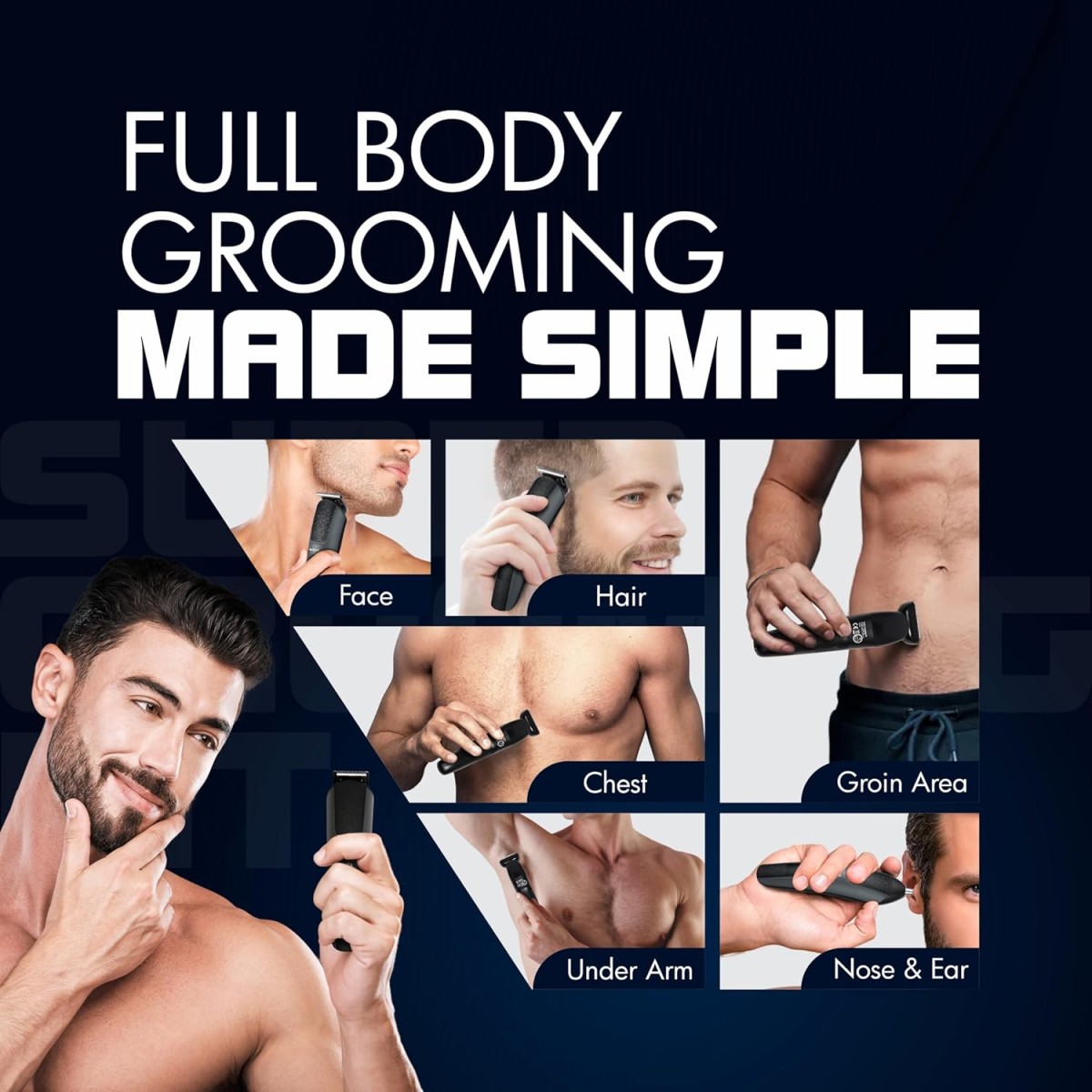 Havells Super Grooming Kit Gs8714,15 In 1,Ipx7 Fully Washable,Full Body Hair Trimmer Groomer For Men,120 Min Of Run Time With Fast Charge,Corded Electric