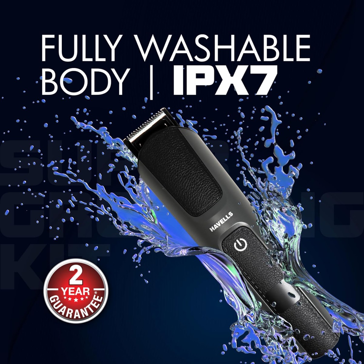 Havells Super Grooming Kit Gs8714,15 In 1,Ipx7 Fully Washable,Full Body Hair Trimmer Groomer For Men,120 Min Of Run Time With Fast Charge,Corded Electric