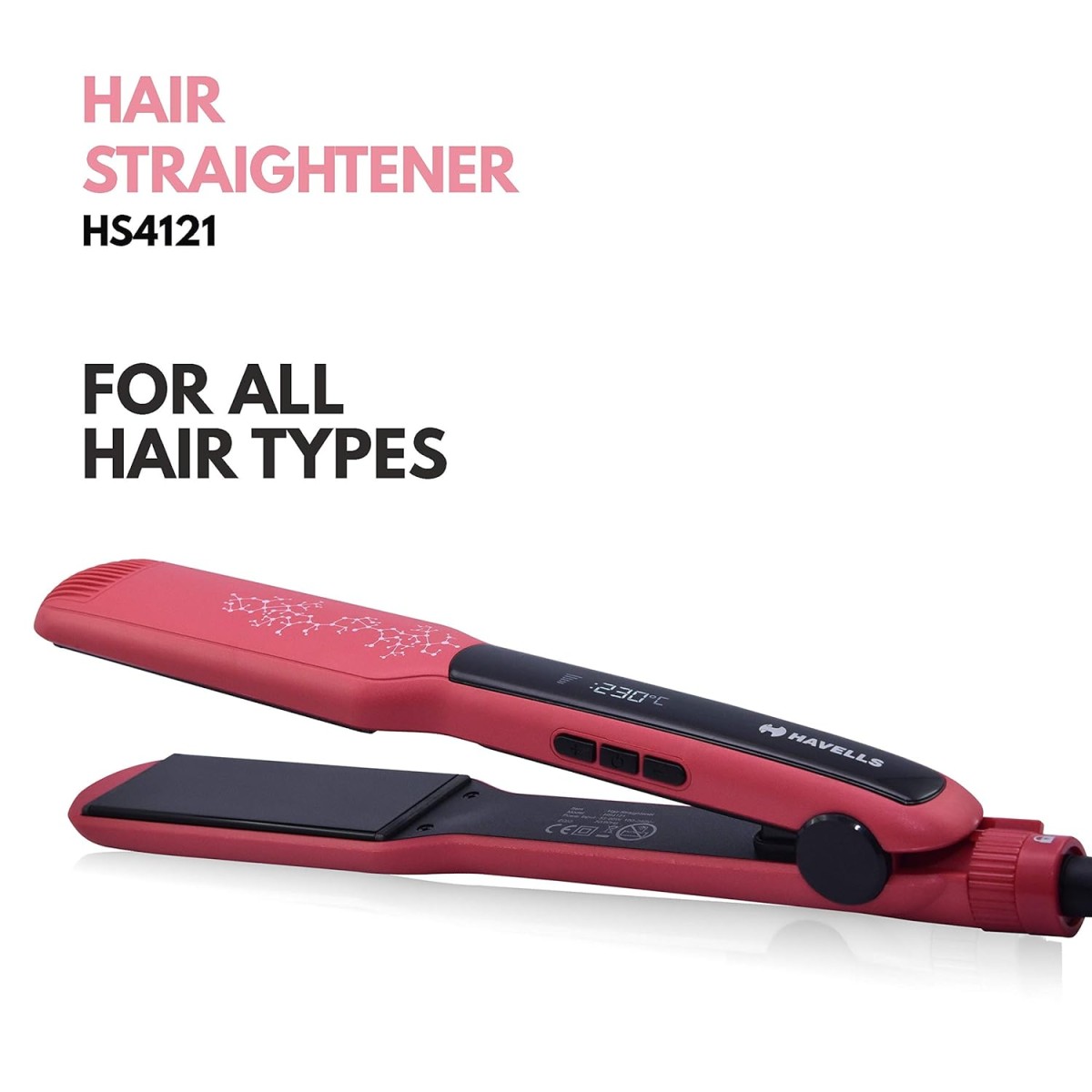 Havells Wide Plate Hair Straightener - HS4121 (Red_Free Size)