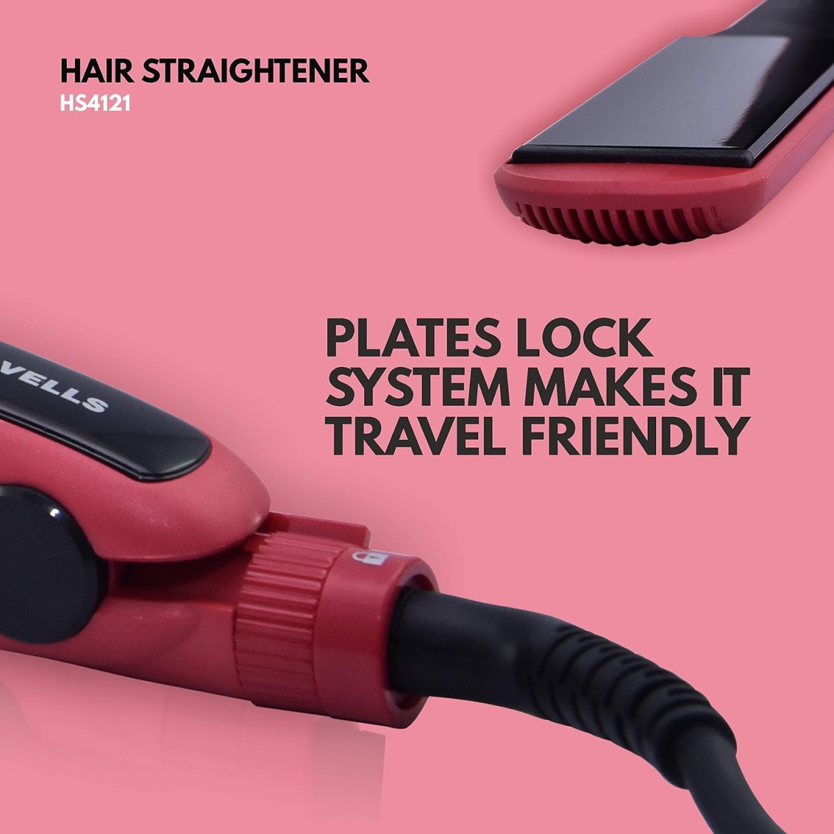 Havells Wide Plate Hair Straightener - HS4121 (Red_Free Size)