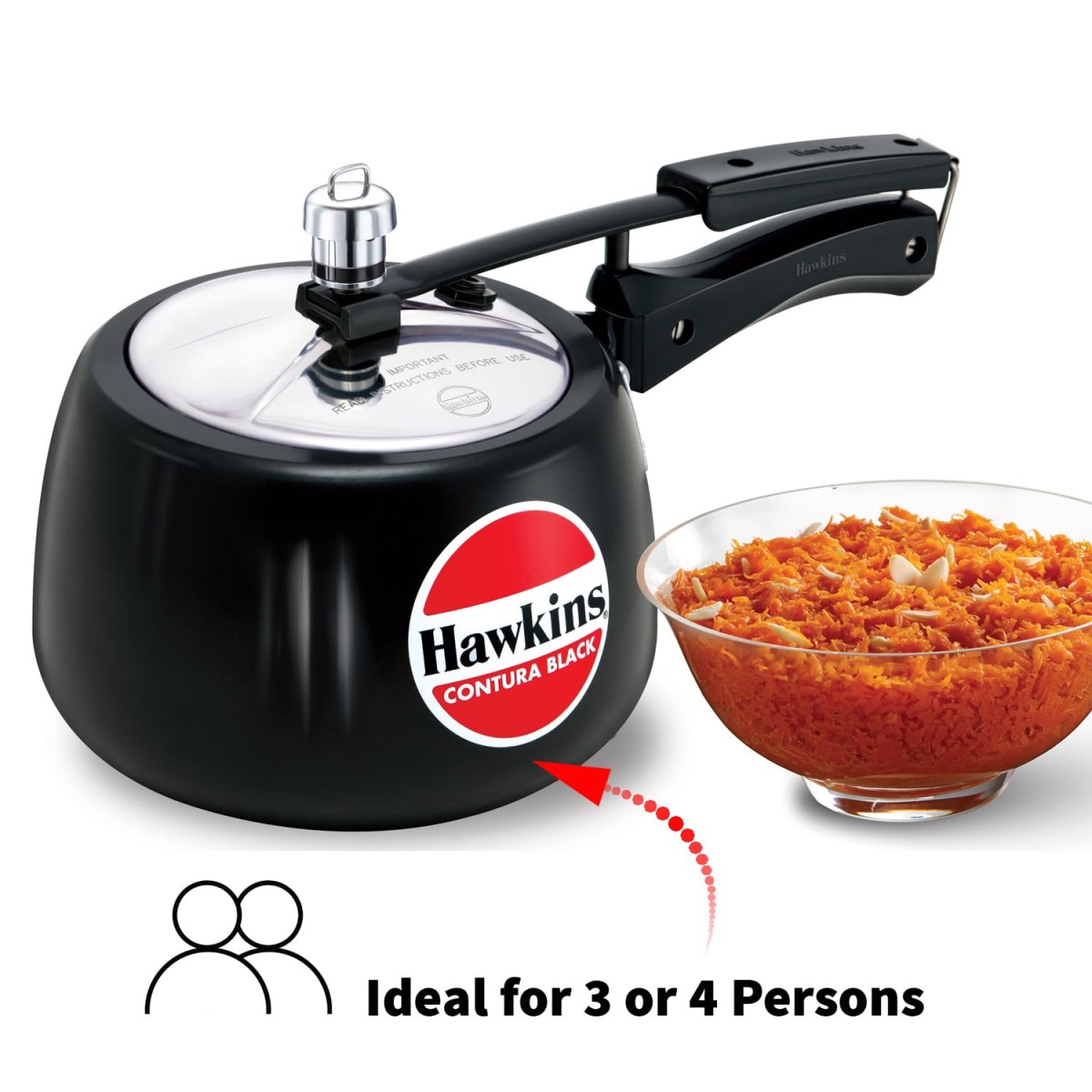 Hawkins 3 Litre Contura Black Pressure Cooker, Hard Anodised Inner Lid Cooker, Handi Cooker, (CB30)