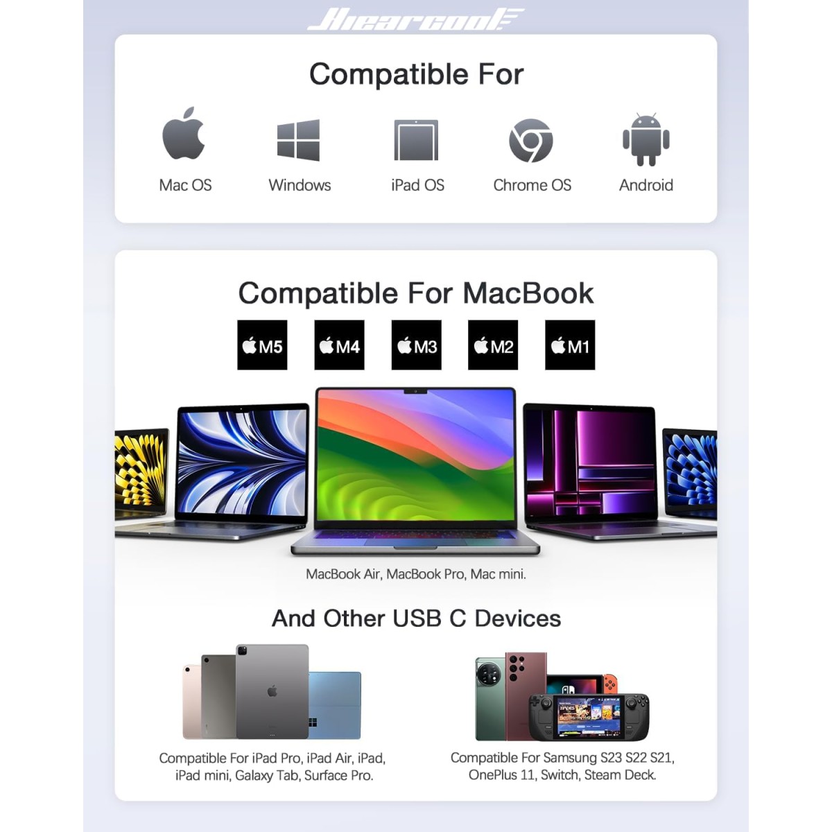 Hiearcool 7 in 1 USB C Hub, MacBook Pro Adapter, 4K HDMI, USB3.0, SD/TF Card Reader, 100W PD, Compatible UCN3286 Hiearcool 7 in 1 USB C Hub, MacBook Pro Adapter, 4K HDMI, USB3.0, SD/TF Card Reader, 100W PD, Compatible UCN3286