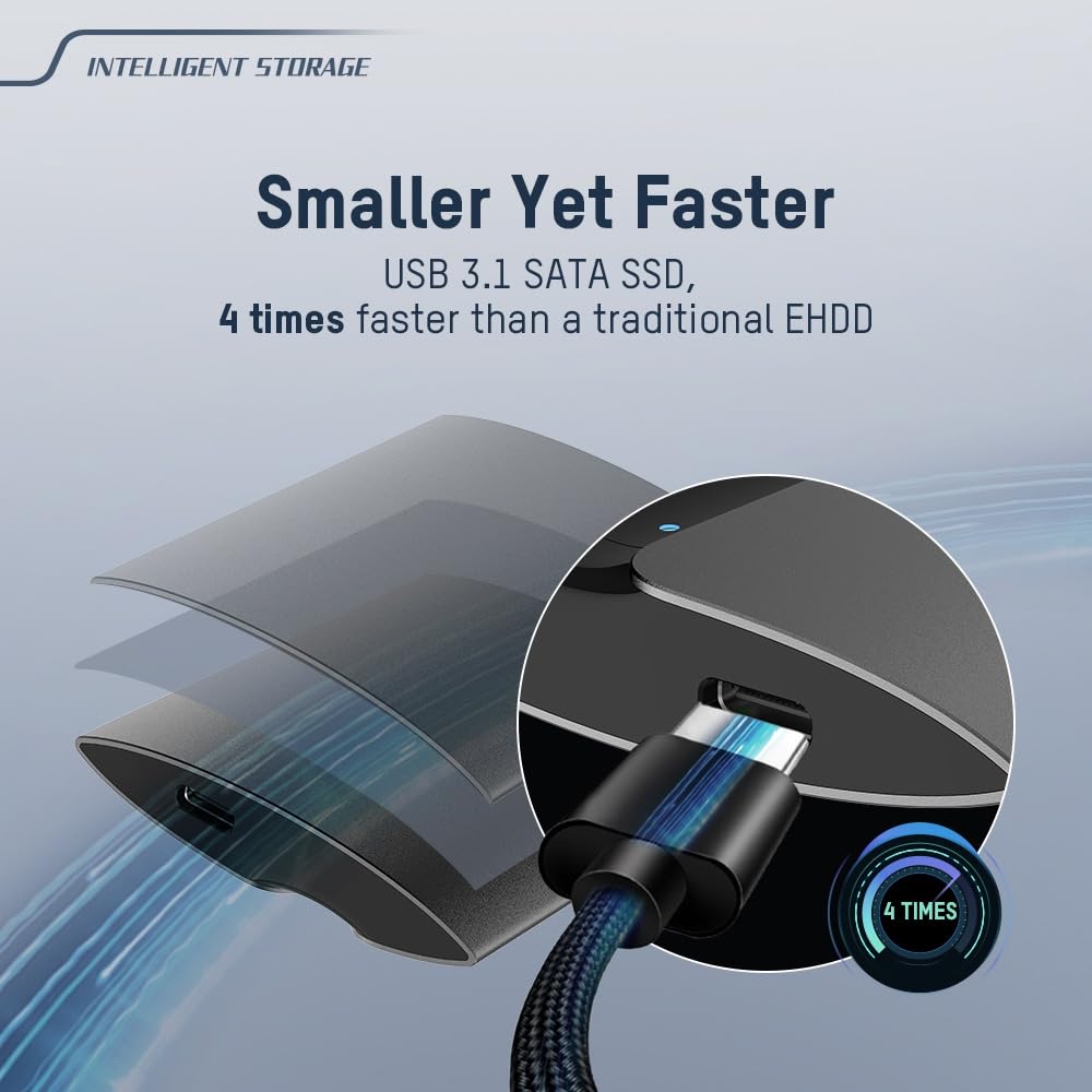 Hikvision 2TB Portable External SSD, Ultra Slim Metal Body USB 3.1 with Shock & Drop Protection– Durable Design for Laptop, PC, Mac, Gaming, Photographers & Content Creators, USB Type-C,HS-ESSD-T300S