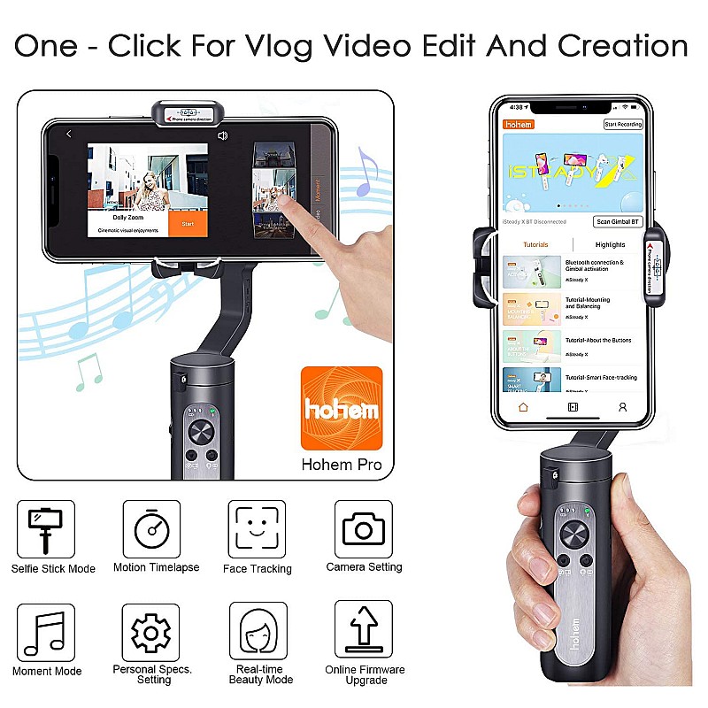 Hohem iSteady X - 3-Axis 259g Lightweight Smartphone Gimbal Foldable Handheld Pocket Stabilizer 