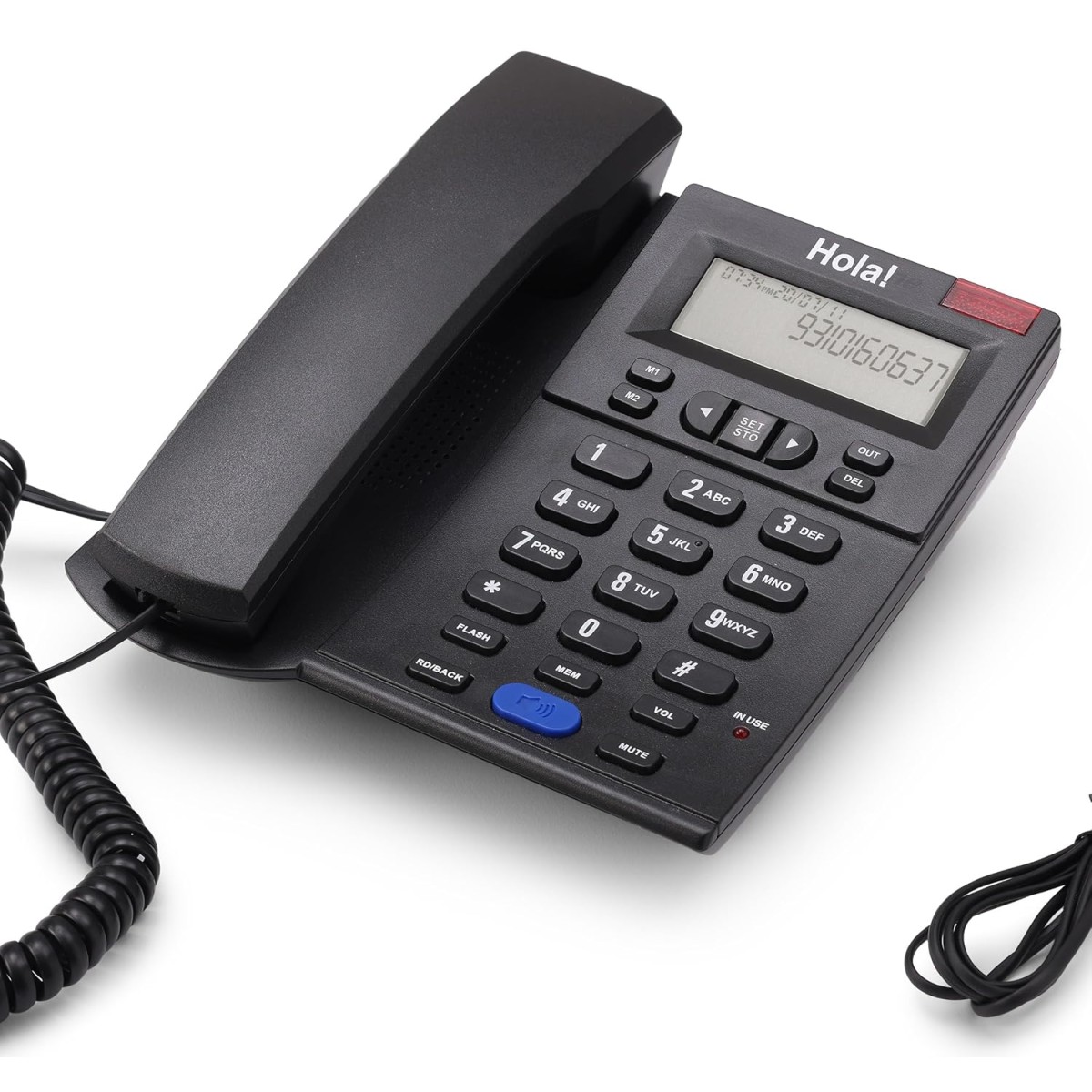 Hola ! TF 610 Caller ID Speaker Corded Landline Phone with Memory, Black