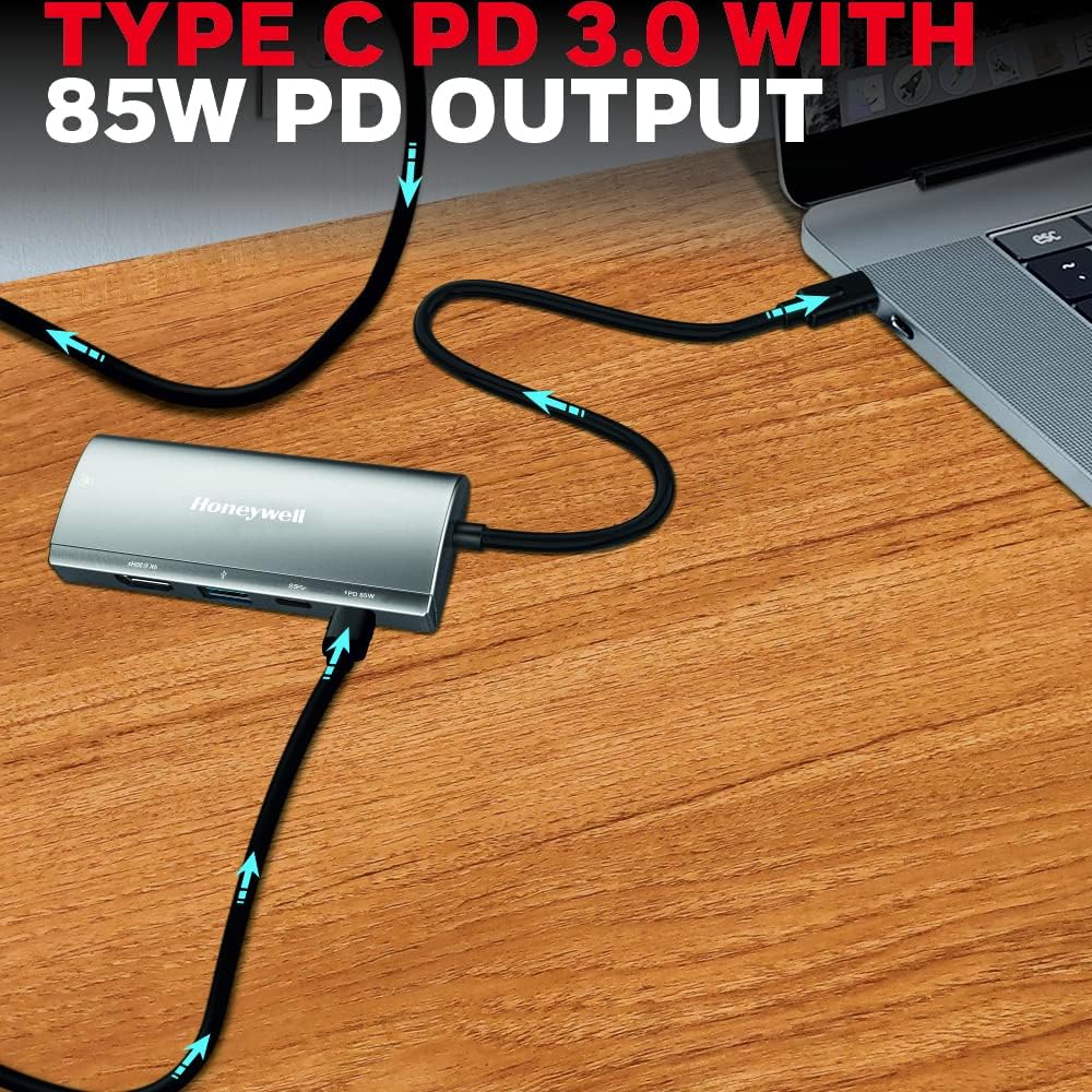 Honeywell 5-in-1 Type C Mini Docking Station - 4K HDMI, 1GBPS Ethernet, USB 3.0 5GB Transfer Speed, Compatible with All Type C Devices
