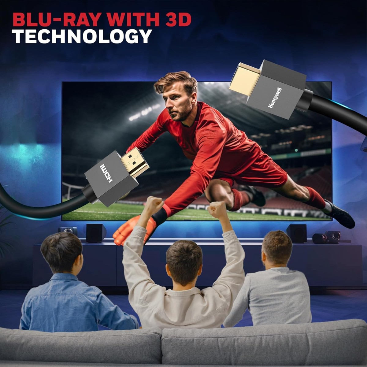 Honeywell HDMI Cable v2.0 with Ethernet, 3D/4K@60Hz Ultra HD Resolution, 1 Mtr, 18 GBPS Transmission Speed, High-Speed, Compatible with all HDMI Devices Laptop Desktop TV Set-top Box Gaming Console