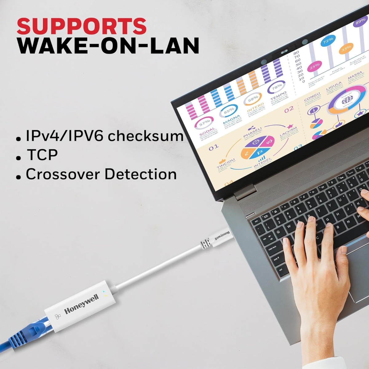 Honeywell High-Speed Type C to RJ45 Gigabit Ethernet Adapter, 10/100/1000 MBPS Network LAN speeds, Universally Compatible with All Type C MacBooks, laptops, PCs, Xbox, PS5, Tablets, etc.